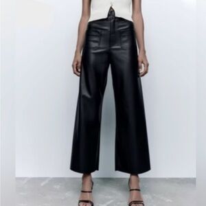 Zara Marine pant black vegan leather 4 wide leg high waist